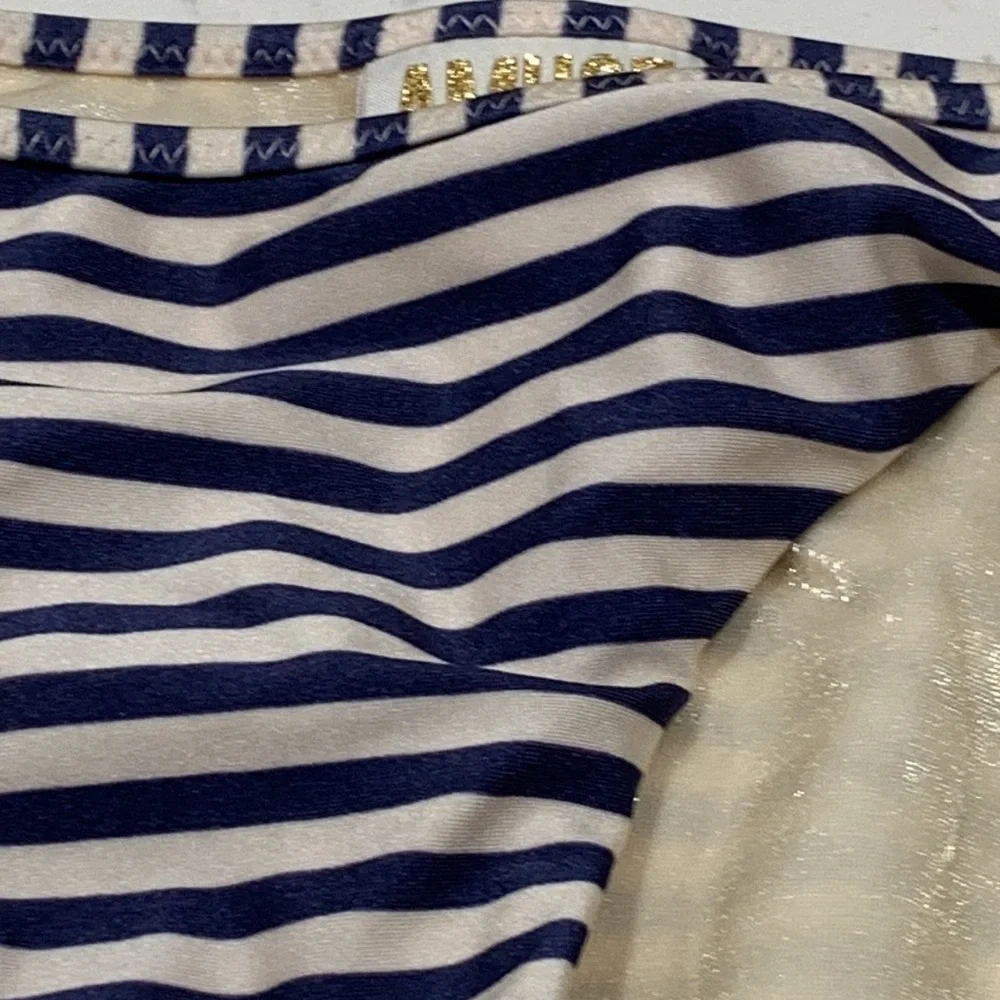 AMUSE SOCIETY Striped Bikini Bottom Large Blue Cream
